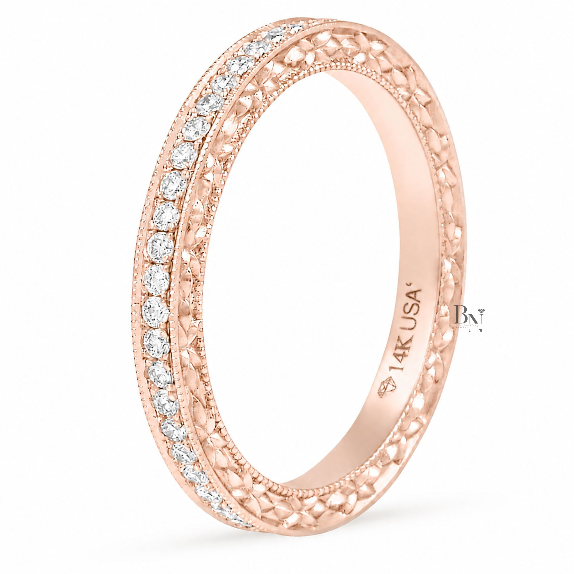 Art Deco Lab Grown Diamond Wedding Band, Engraved Milgrain Eternity Ring, 14K Gold Vintage Style Pave Stacking Ring (Copy)