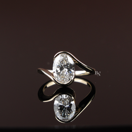 Oval Cut Lab Grown Diamond Ring, Bezel Set Modern Solitaire, Asymmetric Bypass Ring, 2ct