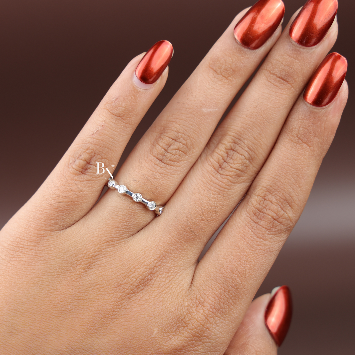 Bezel Set Lab-Grown Diamond Band, Minimalist Stacking Ring, Delicate White Gold Spaced Band