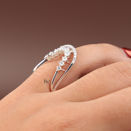 U Shape Lab Grown Diamond Wedding Band, Curved Contour Stacking Ring, Round Cut Diamond Ring Enhancer