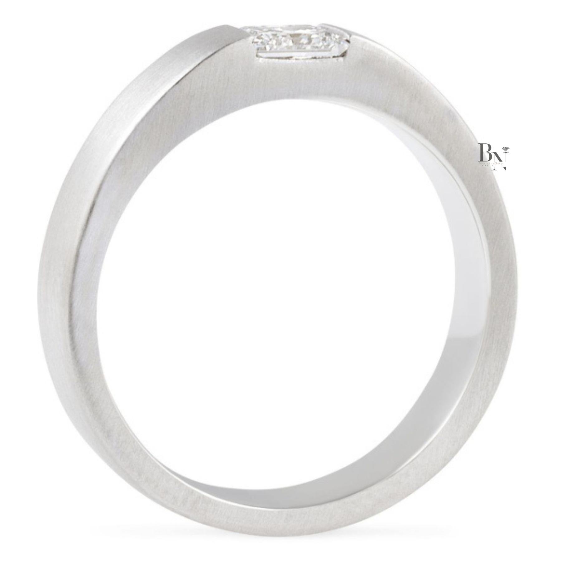 14K Gold Mens Lab Diamond Wedding Band, Matte Princess Cut Flush Set Ring, 5.2mm Minimalist Anniversary Band