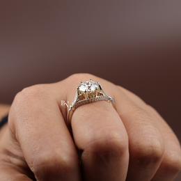 2 Carat Portuguese Cut Lab Grown Diamond Engagement Ring, Cathedral Setting with Pavé Band
