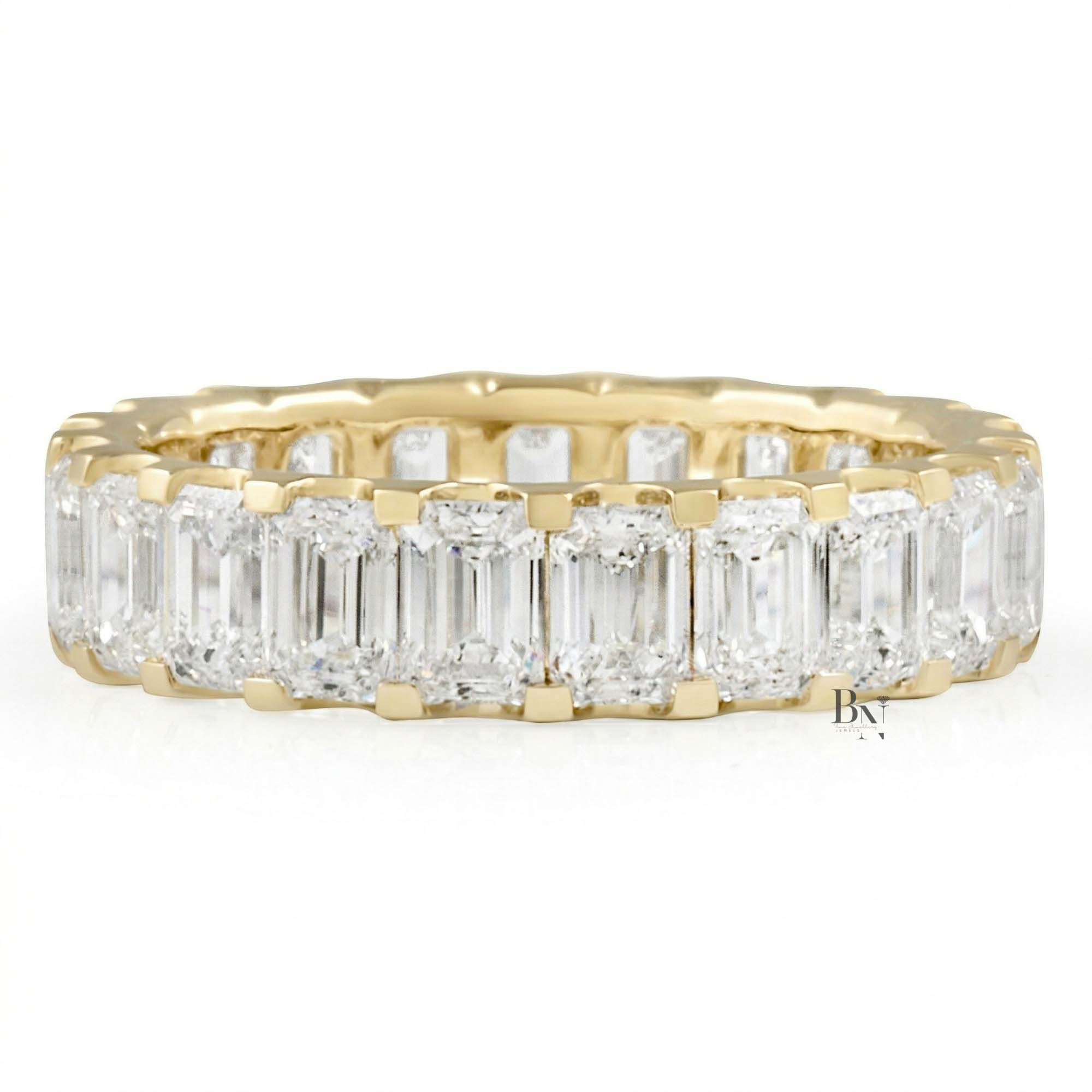 Emerald Cut Lab Diamond Full Eternity Band, 3.90 CTW U-Shape Wedding Ring, 14K Solid Gold