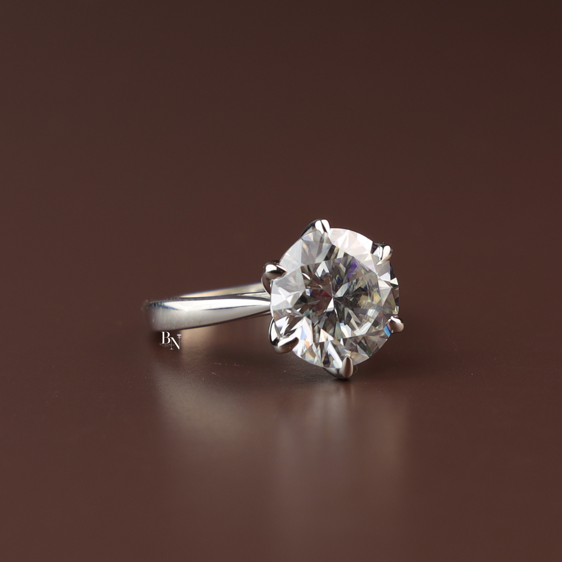 Round Cut Lab Grown Diamond Engagement Ring, 4 Carat Solitaire Ring, Six Prong White Gold Ring