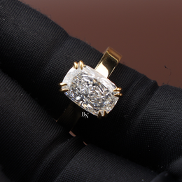 3ct Elongated Cushion Cut Lab Grown Diamond Engagement Ring, Modern Thick Band Solitaire Ring