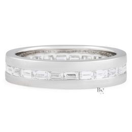 Mens Diamond Wedding Band, Baguette Lab Grown Eternity Ring, Matte 14K Gold Channel Set Band, 5.5mm East West Ring