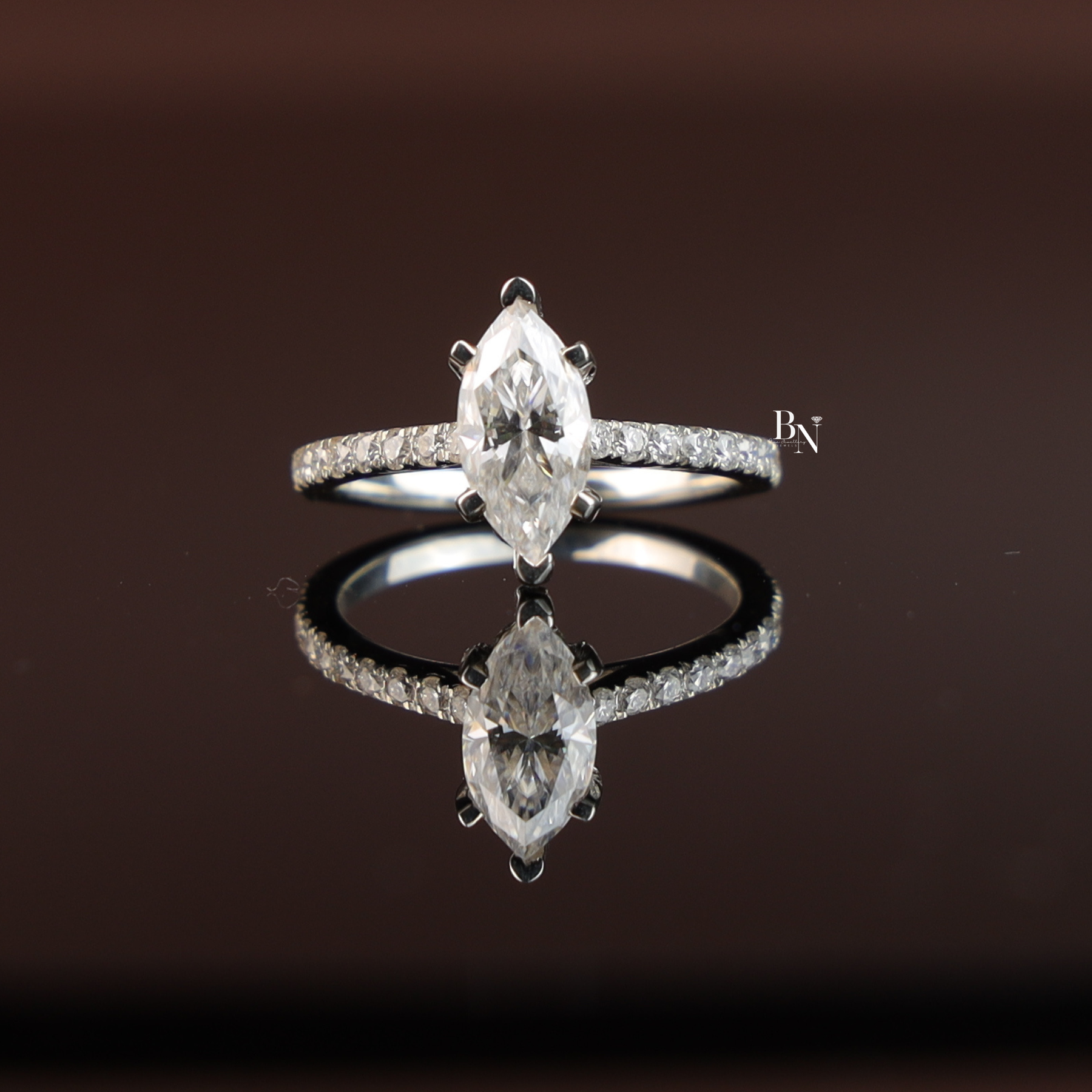 1ct Marquise Lab Diamond Engagement Ring, Hidden Halo Marquise Ring, Slender Pave Band