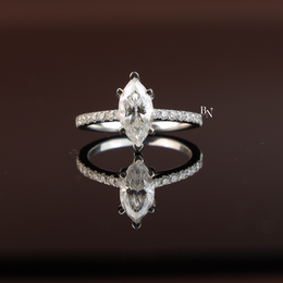 1ct Marquise Lab Diamond Engagement Ring, Hidden Halo Marquise Ring, Slender Pave Band