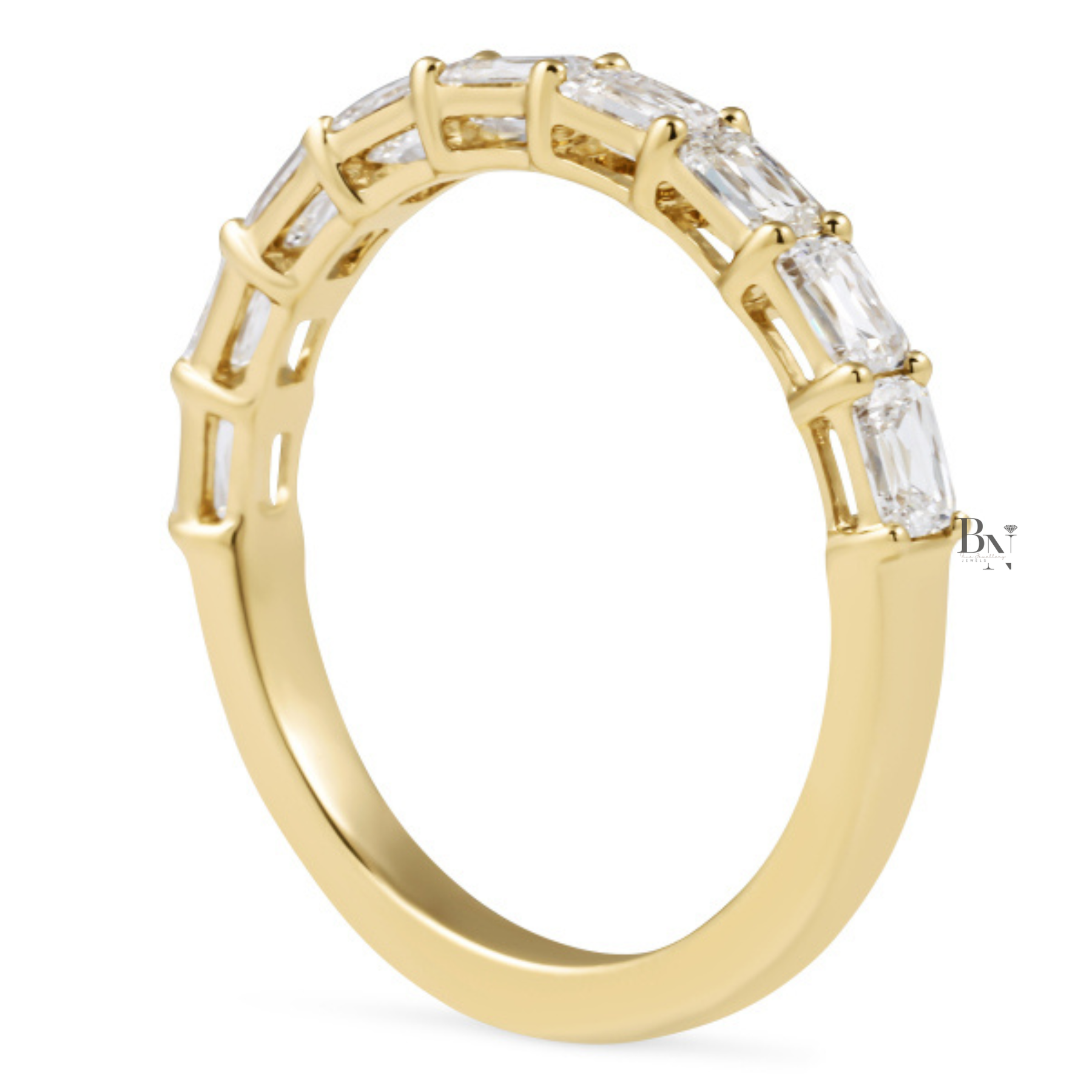 Criss Cut Lab Diamond Band, Shared Prong Wedding Ring, Gold Bridal Stacking Ring