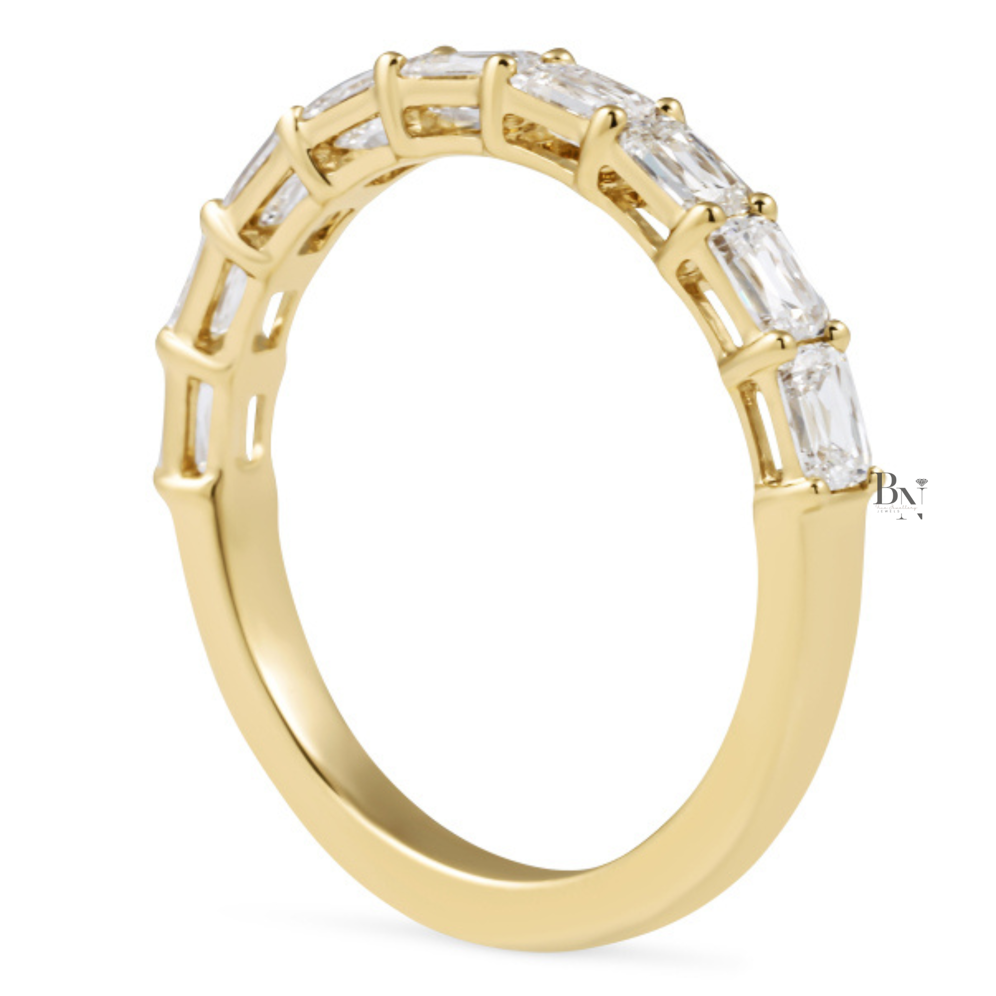 Criss Cut Lab Diamond Band, Shared Prong Wedding Ring, Gold Bridal Stacking Ring