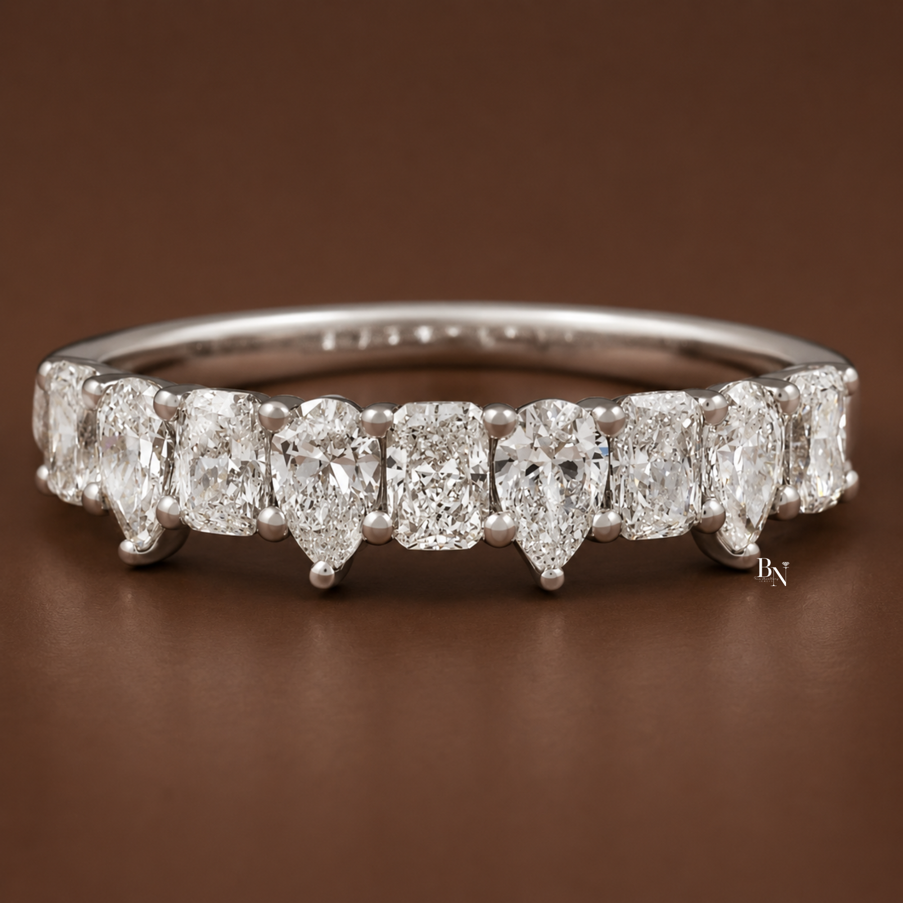 Alternating Pear and Radiant Lab Diamond Wedding Band, 0.90 CTW Half Eternity Ring, Dainty Stackable
