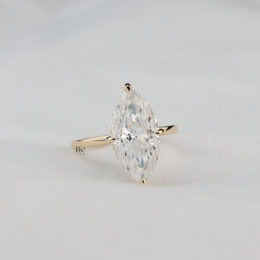 6ct Marquise Cut Lab Grown Diamond Engagement Ring, Modern Slim Band Solitaire Ring, Yellow Gold