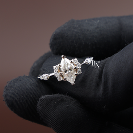 1.1ct Marquise Lab Grown Diamond Engagement Ring, Vintage Inspired Cluster Ring, Milgrain Diamond Ring