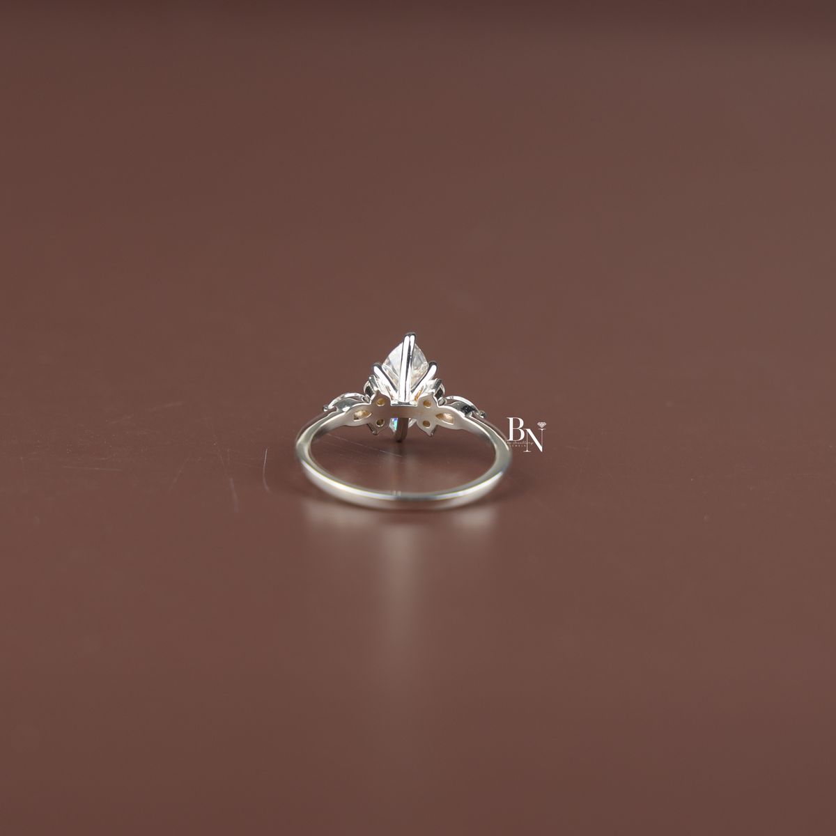 2ct Marquise Lab Grown Diamond Engagement Ring, Cluster Side Stones, V Prong Marquise Ring