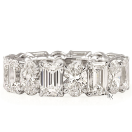 Oval and Emerald Lab Diamond Eternity Band, 7.50 CTW Alternating Mixed Shape Ring, 14K Gold