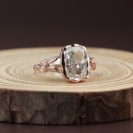 4ct Elongated Cushion Cut Lab Grown Diamond Engagement Ring, Floral Bezel Set Nature Inspired Ring
