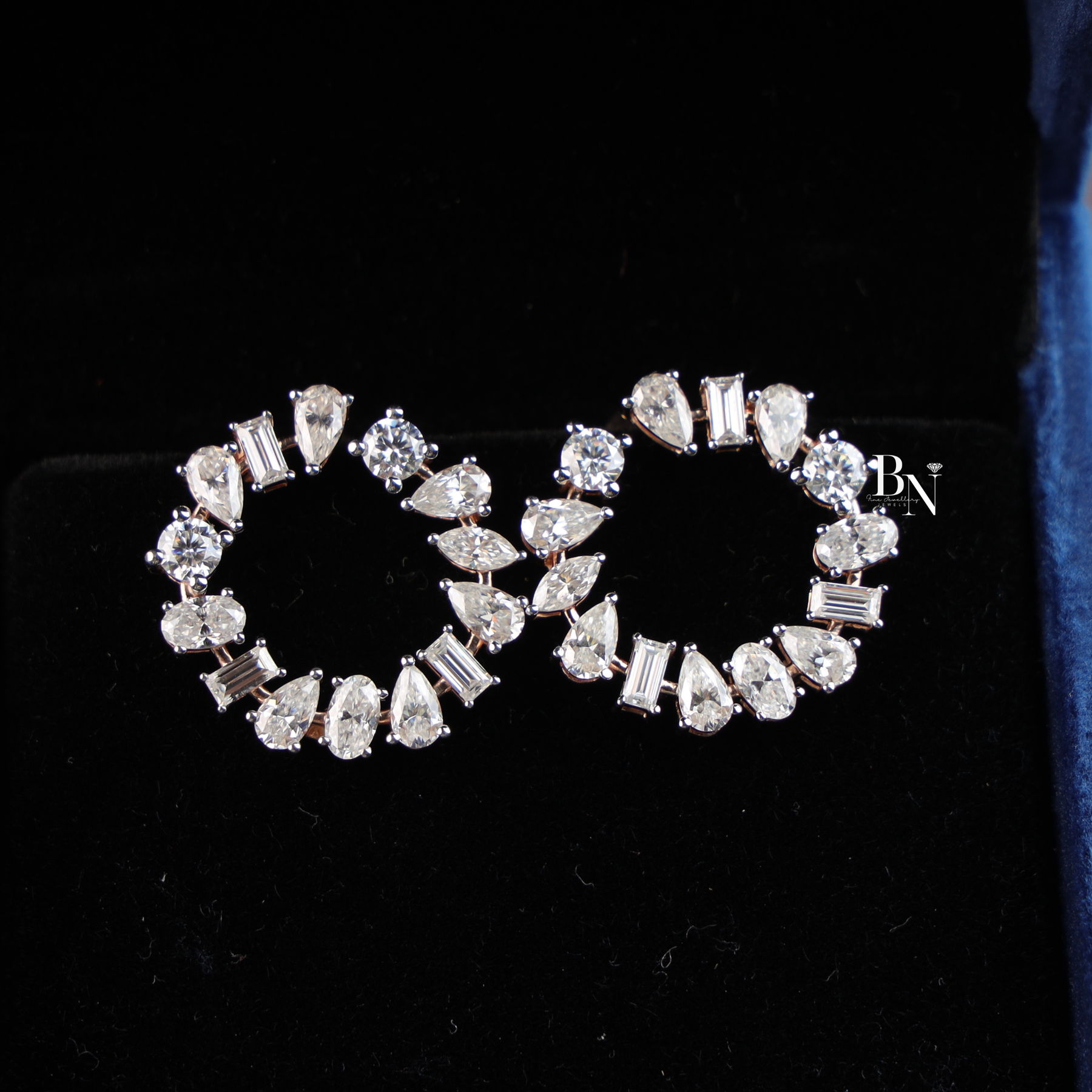 Lab Grown Diamond Open Circle Earrings, Mixed Cut Diamond Studs, Diamond Wreath Earrings