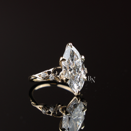 Vintage Inspired, 3ct Marquise Lab Grown Diamond Ring, Unique Yellow Gold Engagement Ring