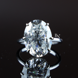 10 Carat Oval Moissanite Engagement Ring, Hidden Halo Solitaire, 6 Prong White Gold Ring