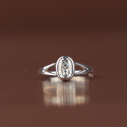 1 Ct Oval Lab Diamond Engagement Ring, Bezel Set Split Shank Solitaire Ring, White Gold Tone