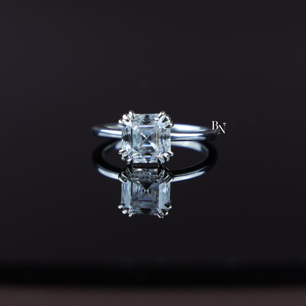 2ct Asscher Cut Engagement Ring, Lab Grown Diamond Solitaire, Tulip Basket Setting, Double Claw Prong
