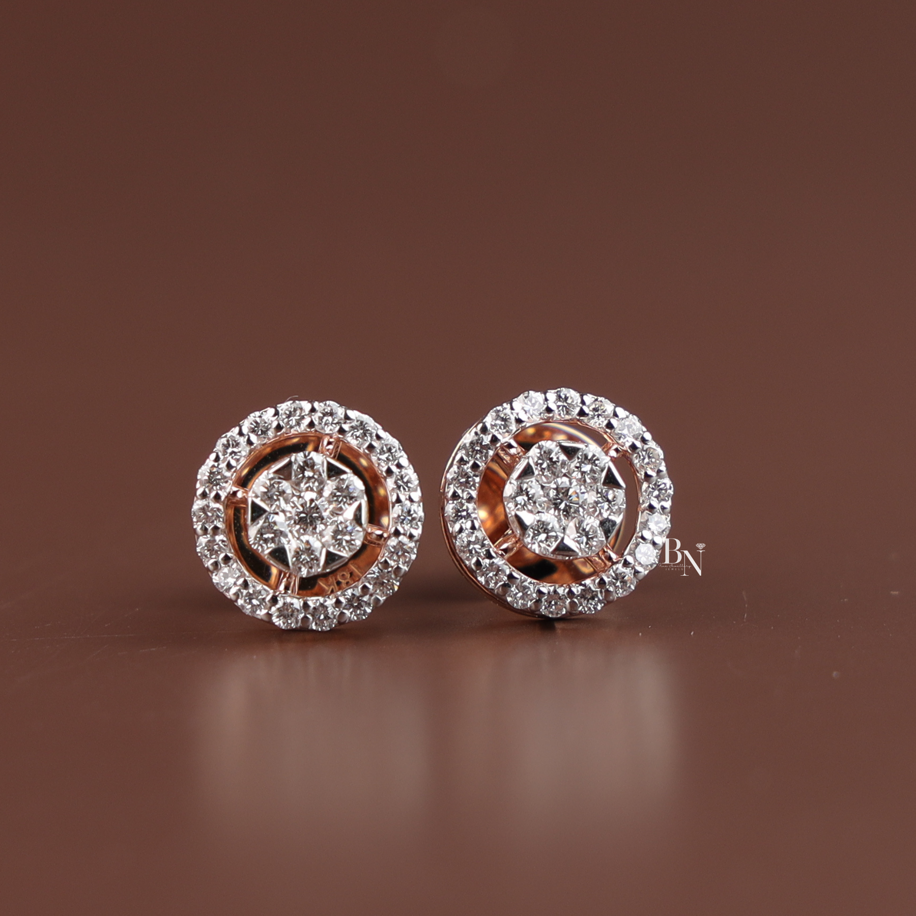 Lab Grown Diamond Stud Earrings, Round Cluster Halo Studs, Rose Gold Screw Back Earrings