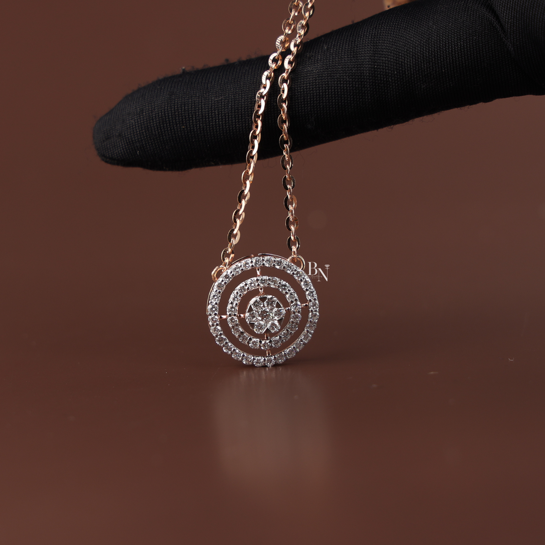 1 CTW Lab Grown Diamond Necklace, Round Double Halo Circle Pendant, Rose Gold