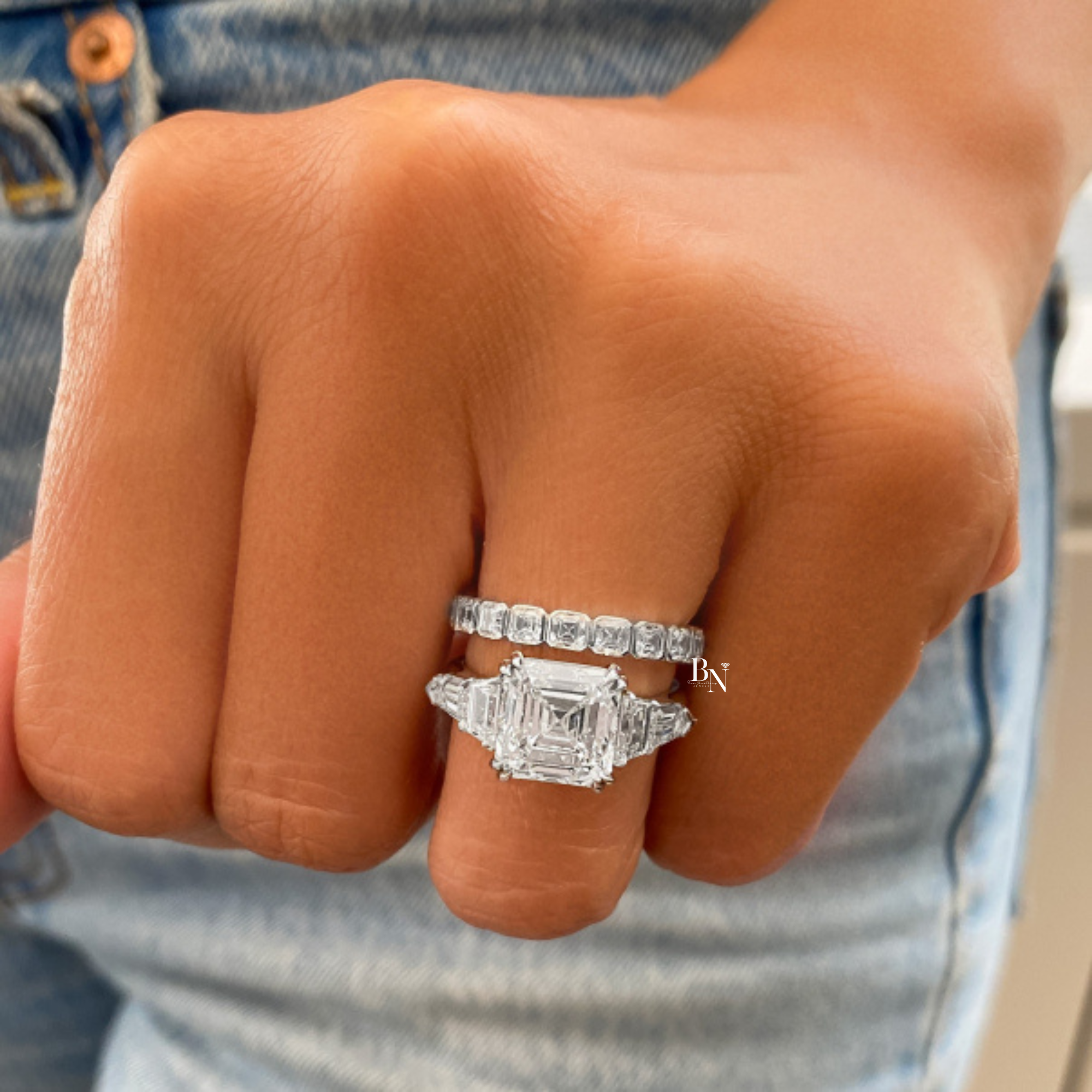 Asscher Cut Lab Diamond Eternity Band, Bezel Set Wedding Ring, 1.90 CTW Art Deco Anniversary Band