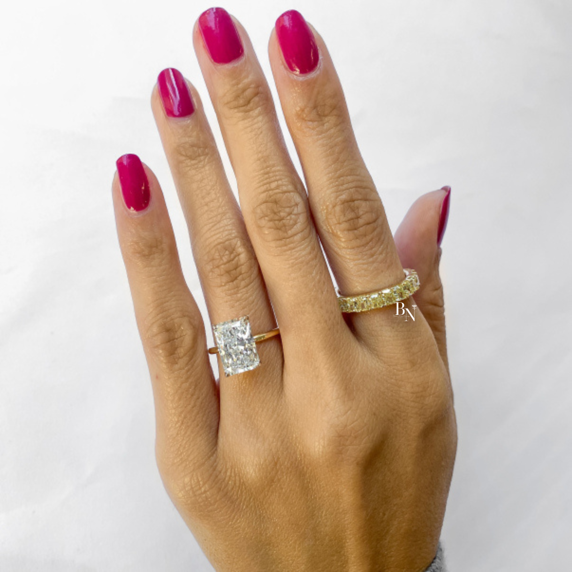 Fancy Yellow Radiant Cut Lab Diamond Eternity Band, Canary Diamond Low Profile Wedding Ring, 4.78 CTW