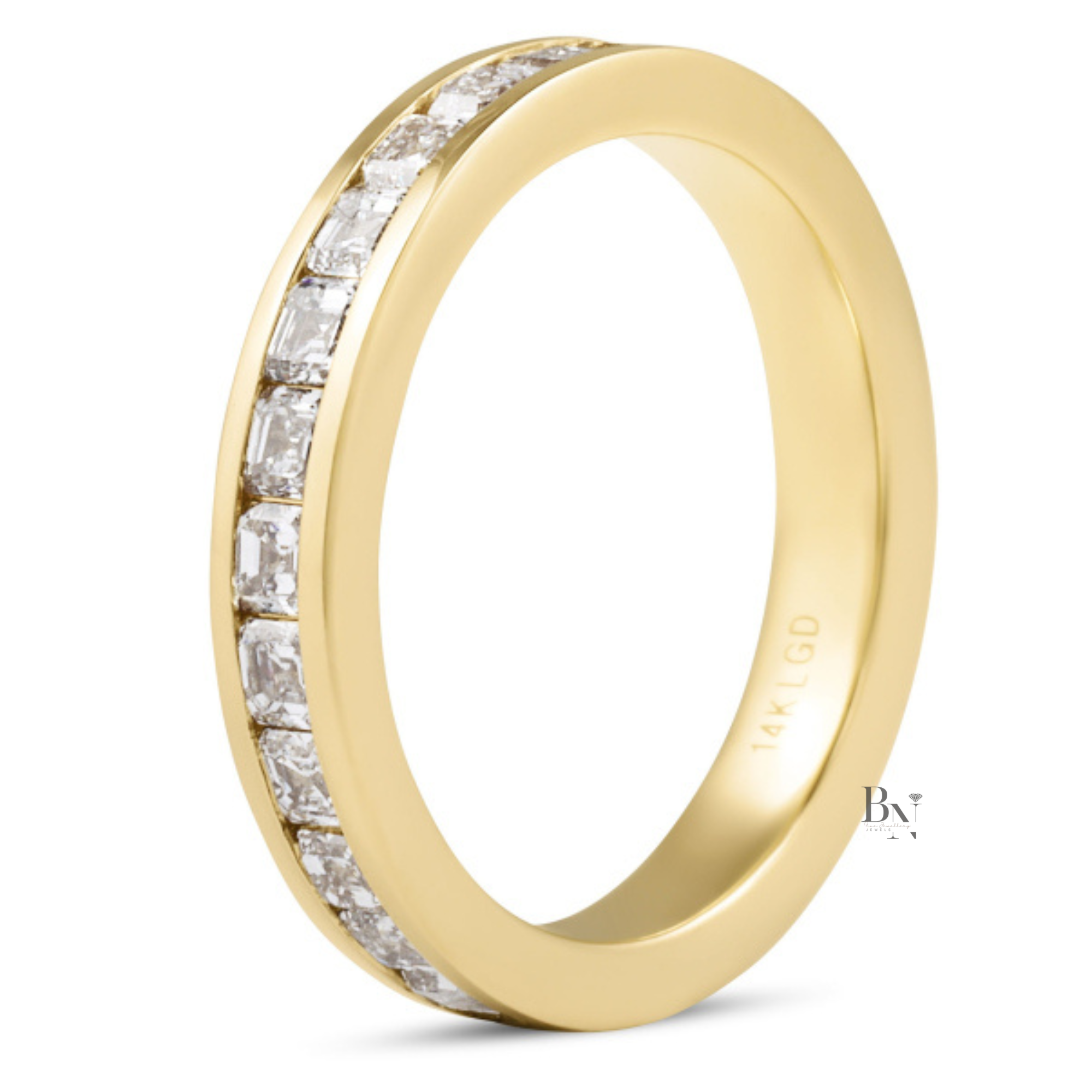 Asscher Cut Lab Diamond Band, 1.70 CTW Channel Set Eternity Ring, 14K Gold Bridal Stacking Ring