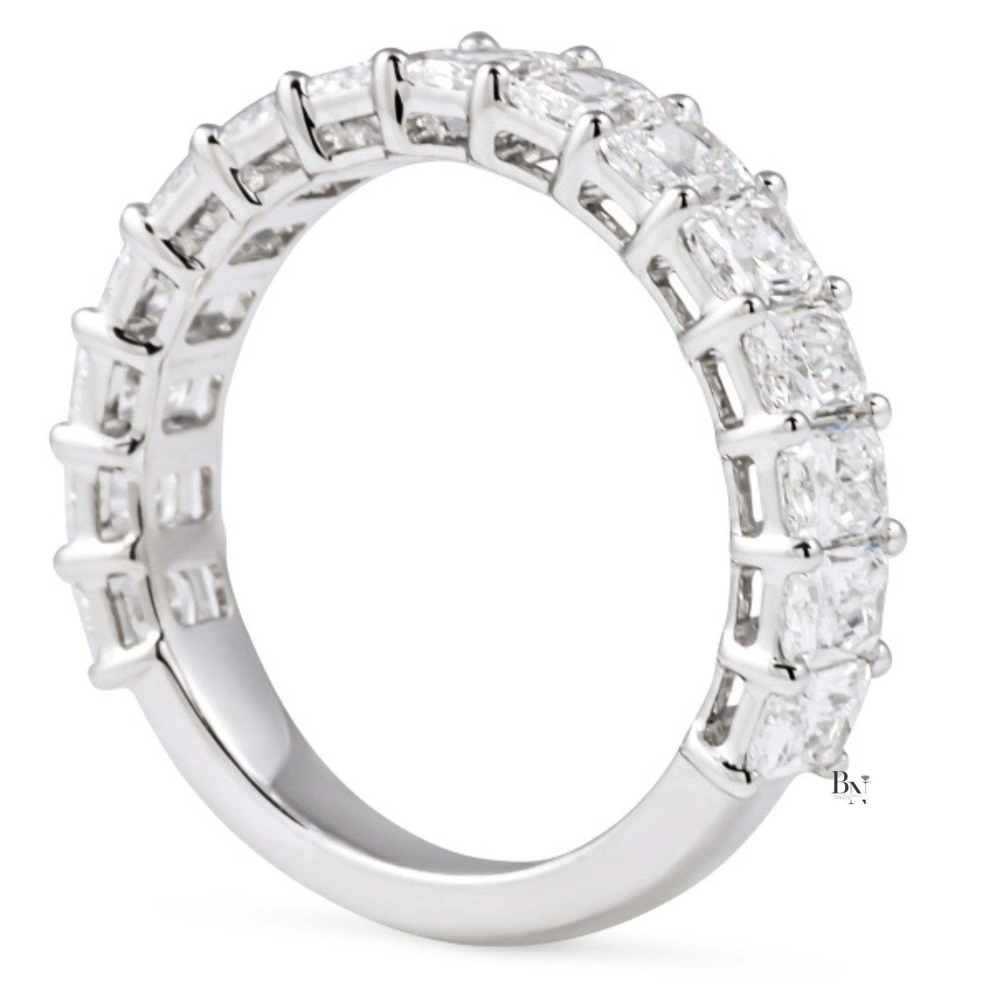 Radiant Cut Lab Diamond Wedding Band, 3/4 Eternity Anniversary Ring, 2.24 CTW Shared Prong