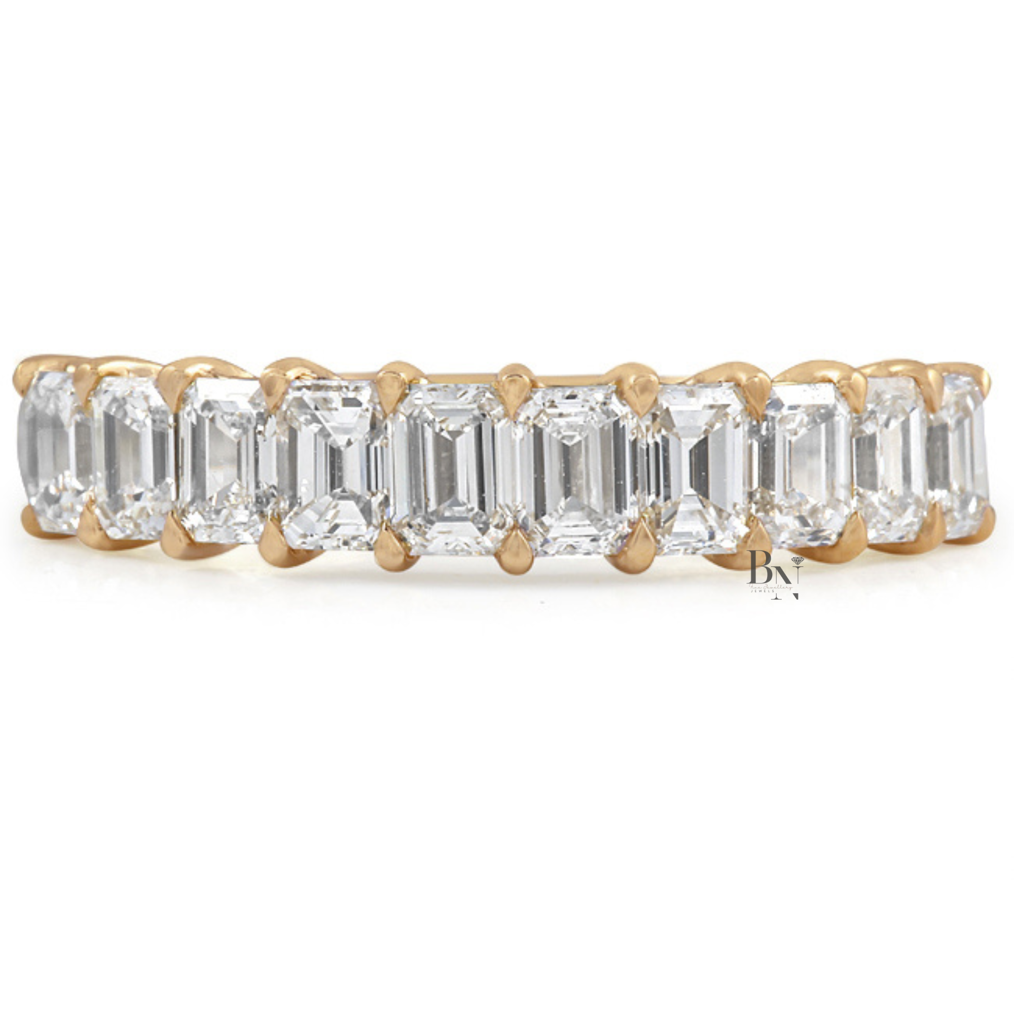 Emerald Cut Lab Diamond Halfway Band, 1.50 TCW Shared Prong Wedding Ring, 18k Gold Stacking Band