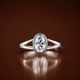 1 Ct Oval Lab Diamond Engagement Ring, Bezel Set Split Shank Solitaire Ring, White Gold Tone