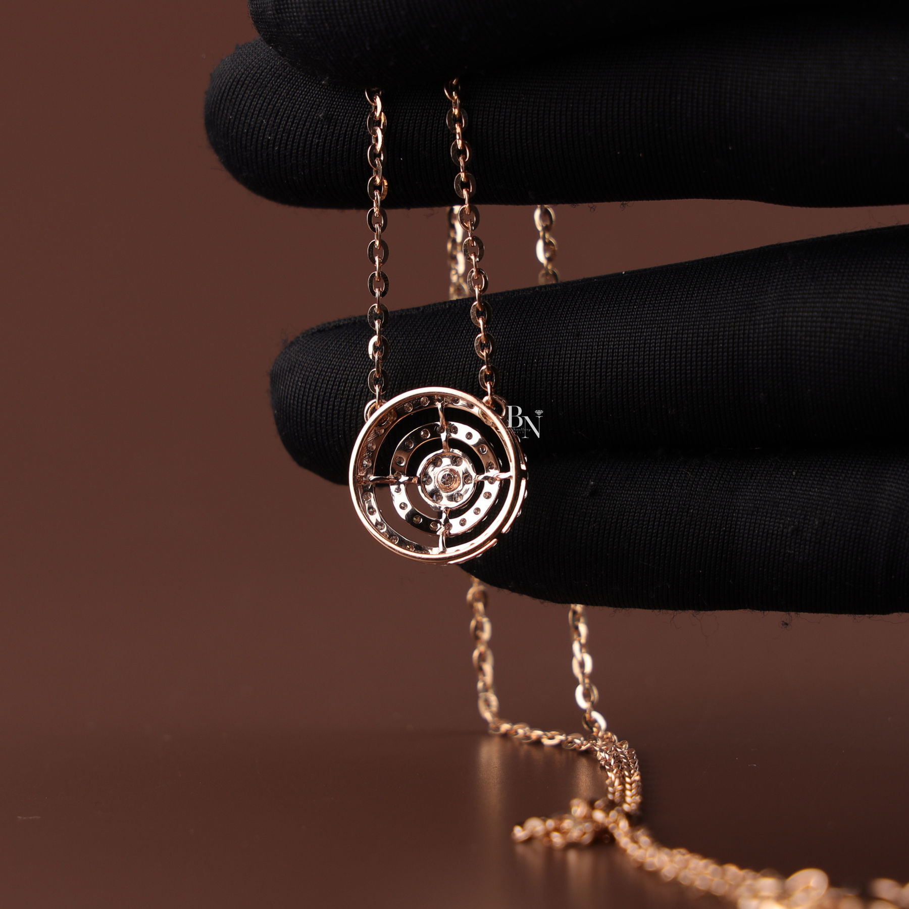 1 CTW Lab Grown Diamond Necklace, Round Double Halo Circle Pendant, Rose Gold