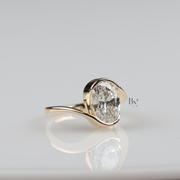 Oval Cut Lab Grown Diamond Ring, Bezel Set Modern Solitaire, Asymmetric Bypass Ring, 2ct