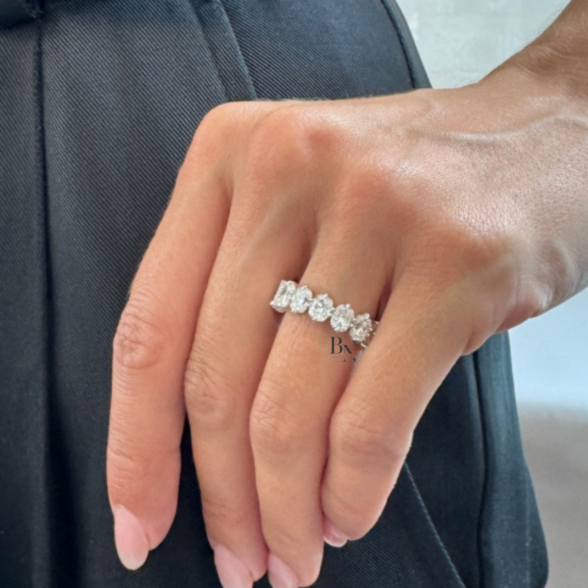 Elongated Cushion Lab Diamond Band, 4.60 CTW Compass Prong Eternity Ring, 14K Gold Bridal Stacking Ring