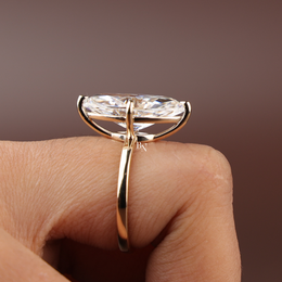 6ct Marquise Cut Lab Grown Diamond Engagement Ring, Modern Slim Band Solitaire Ring, Yellow Gold