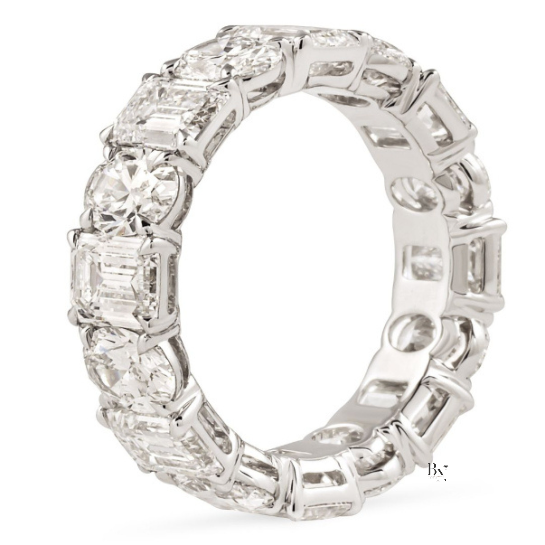 Oval and Emerald Lab Diamond Eternity Band, 7.50 CTW Alternating Mixed Shape Ring, 14K Gold