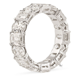Oval and Emerald Lab Diamond Eternity Band, 7.50 CTW Alternating Mixed Shape Ring, 14K Gold