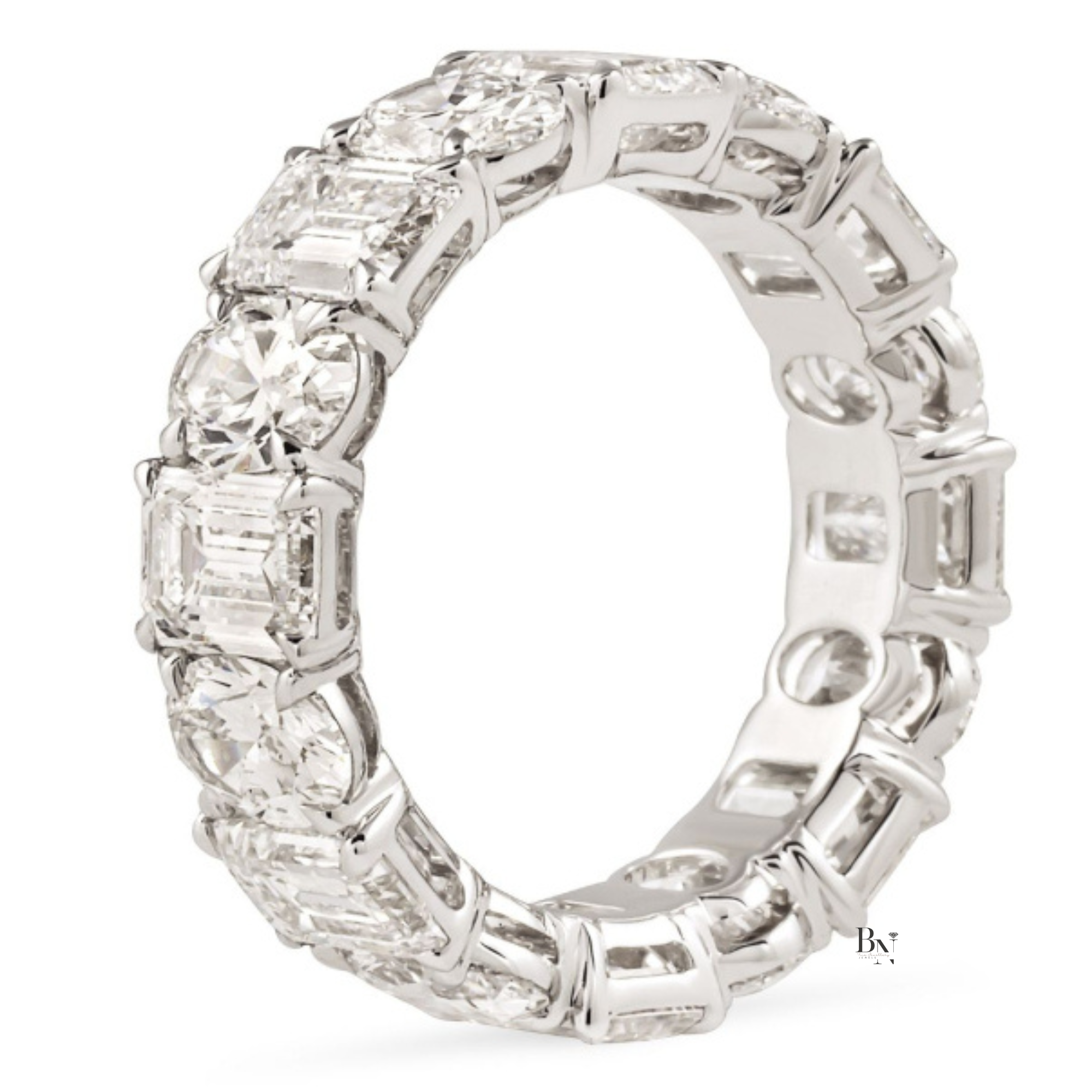 Oval and Emerald Lab Diamond Eternity Band, 7.50 CTW Alternating Mixed Shape Ring, 14K Gold
