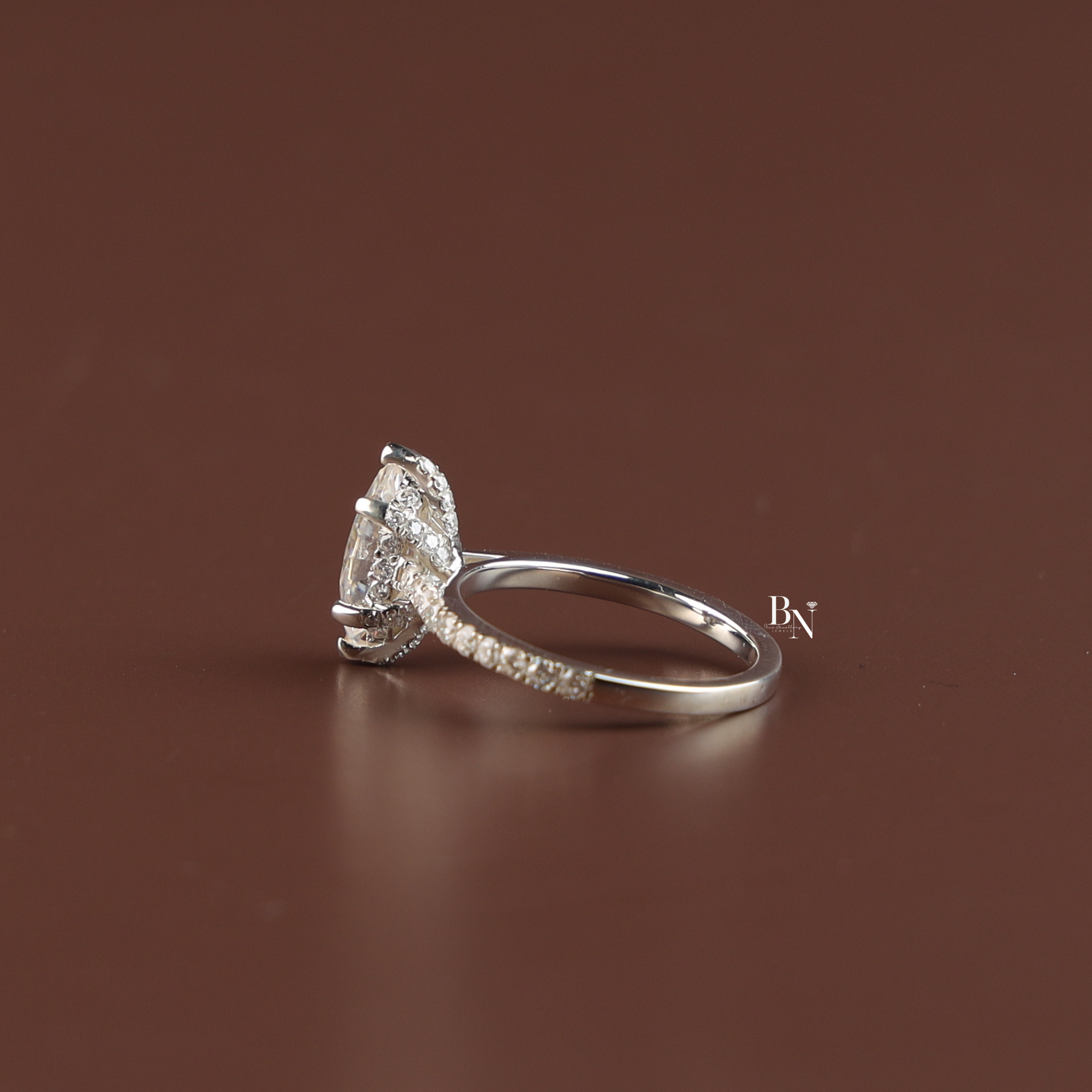 1ct Marquise Lab Diamond Engagement Ring, Hidden Halo Marquise Ring, Slender Pave Band