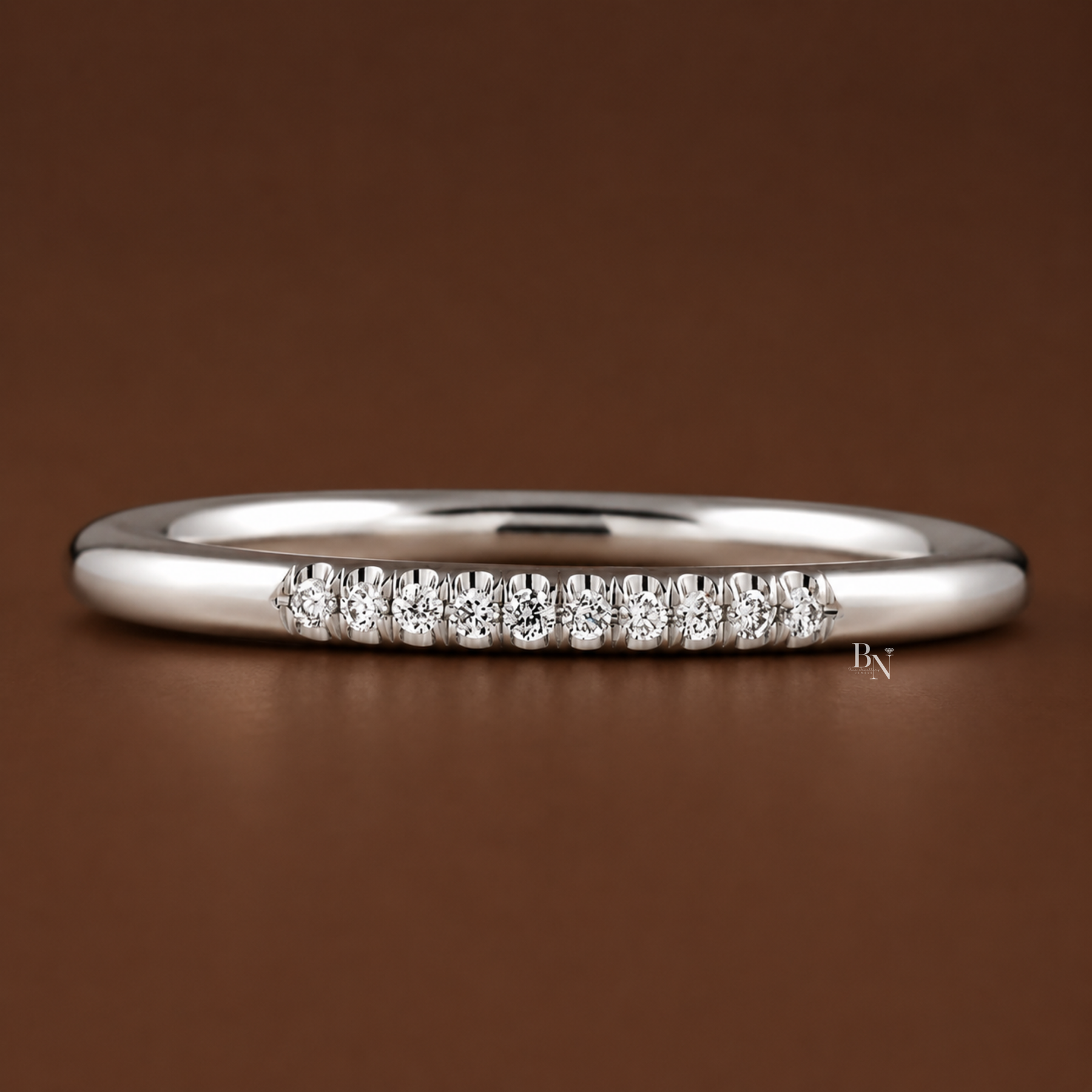 0.15CTW Lab Diamond Partial Pave Band, Minimalist 1.8mm Wedding Ring, Dainty Gold Stacking Ring