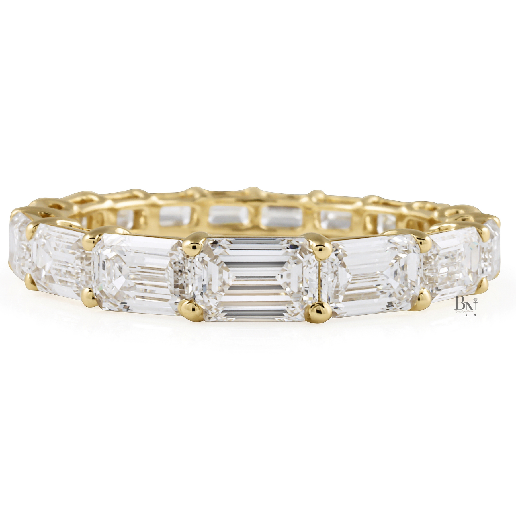 2.80ct East West Emerald Cut Eternity Band, Graduated Lab Diamond Wedding Ring, 14K Gold