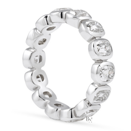 3.65ct Antique Cushion Cut Eternity Band, Bezel Set Lab Diamond Wedding Ring, 5.1mm Wide