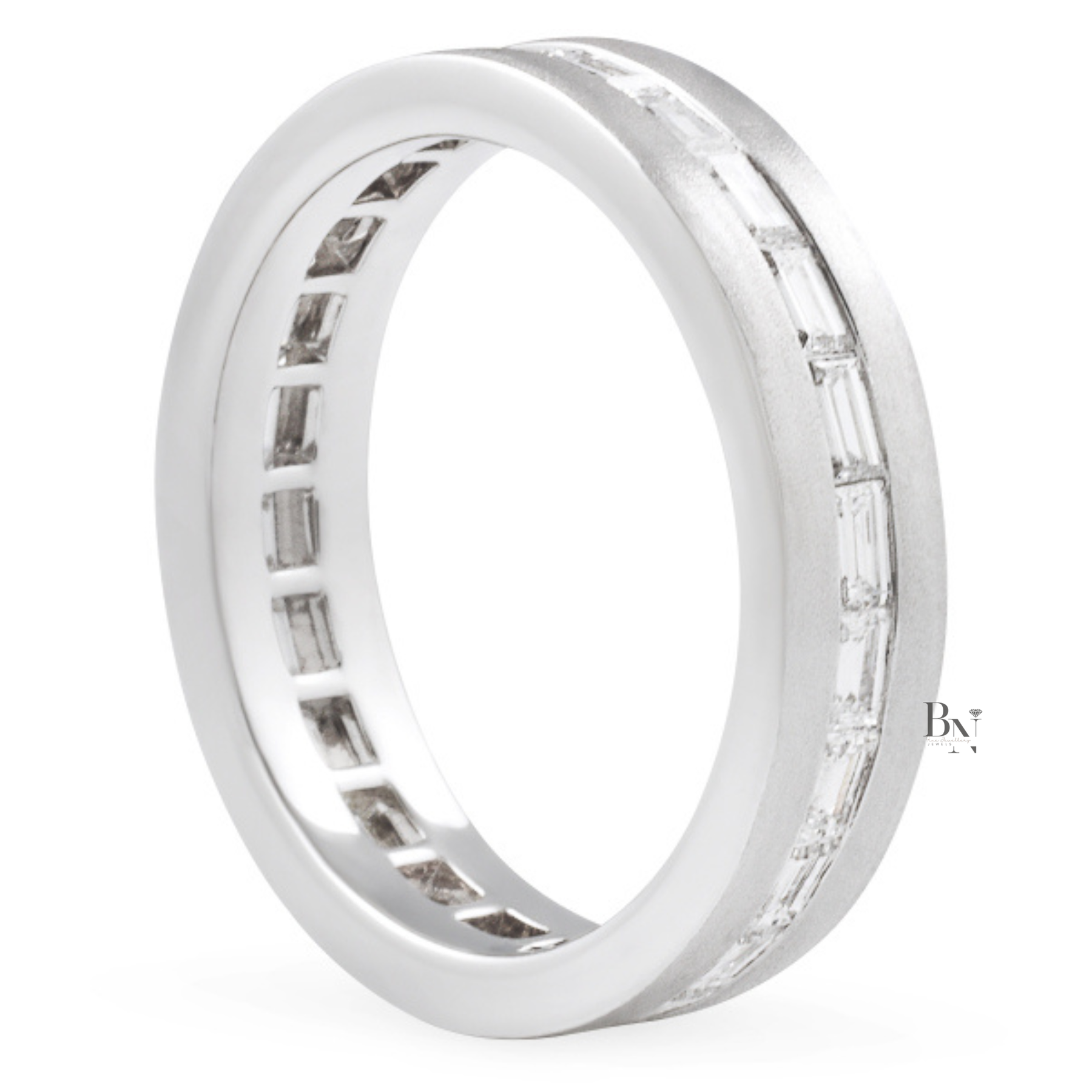 Mens Diamond Wedding Band, Baguette Lab Grown Eternity Ring, Matte 14K Gold Channel Set Band, 5.5mm East West Ring