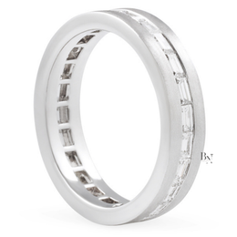 Mens Diamond Wedding Band, Baguette Lab Grown Eternity Ring, Matte 14K Gold Channel Set Band, 5.5mm East West Ring