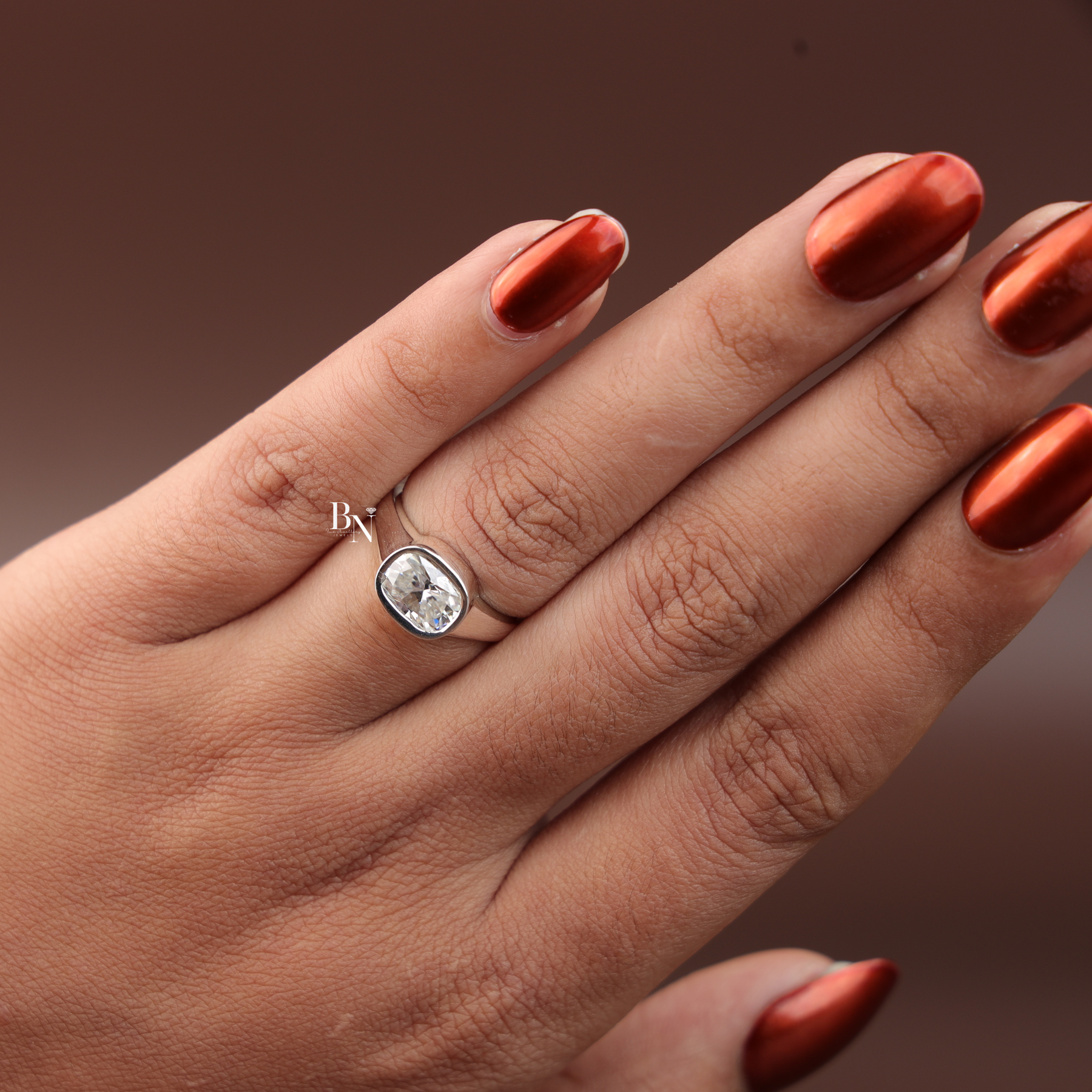 1.40 CT East West Cushion Cut Lab Diamond Ring, Low Profile Bezel Set Solitaire Ring