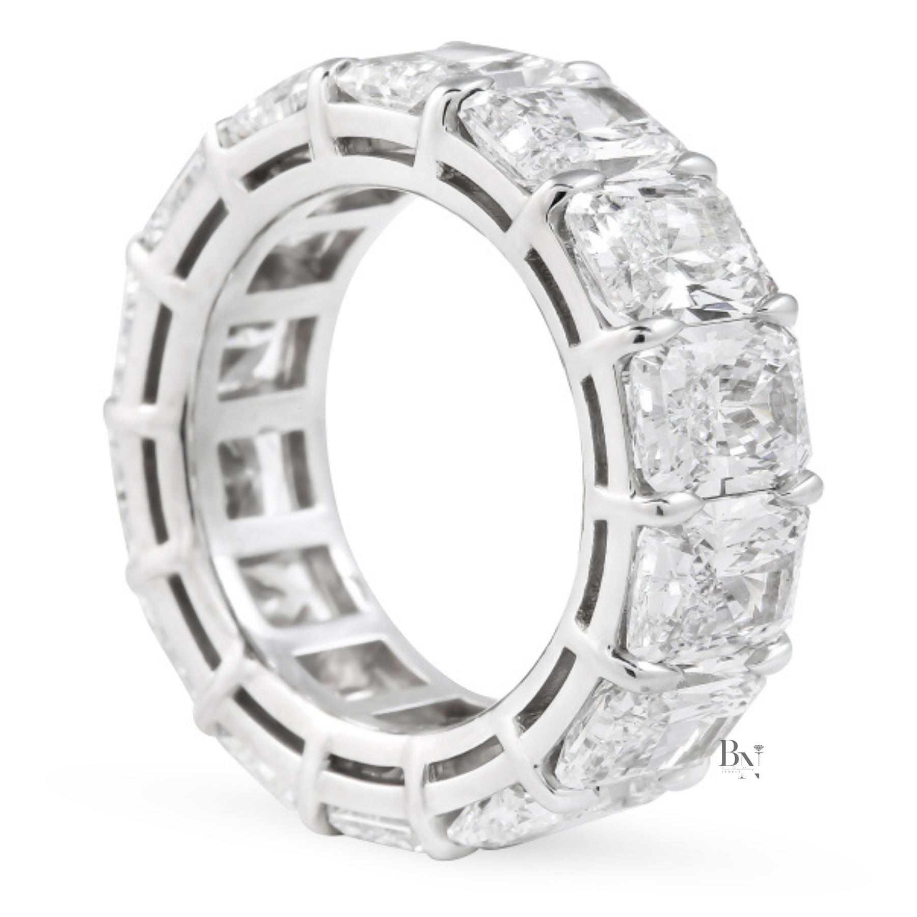 14.50ct Radiant Cut Eternity Band, Lab Grown Diamond Wedding Ring, 7.6mm Wide Chunky Statement
