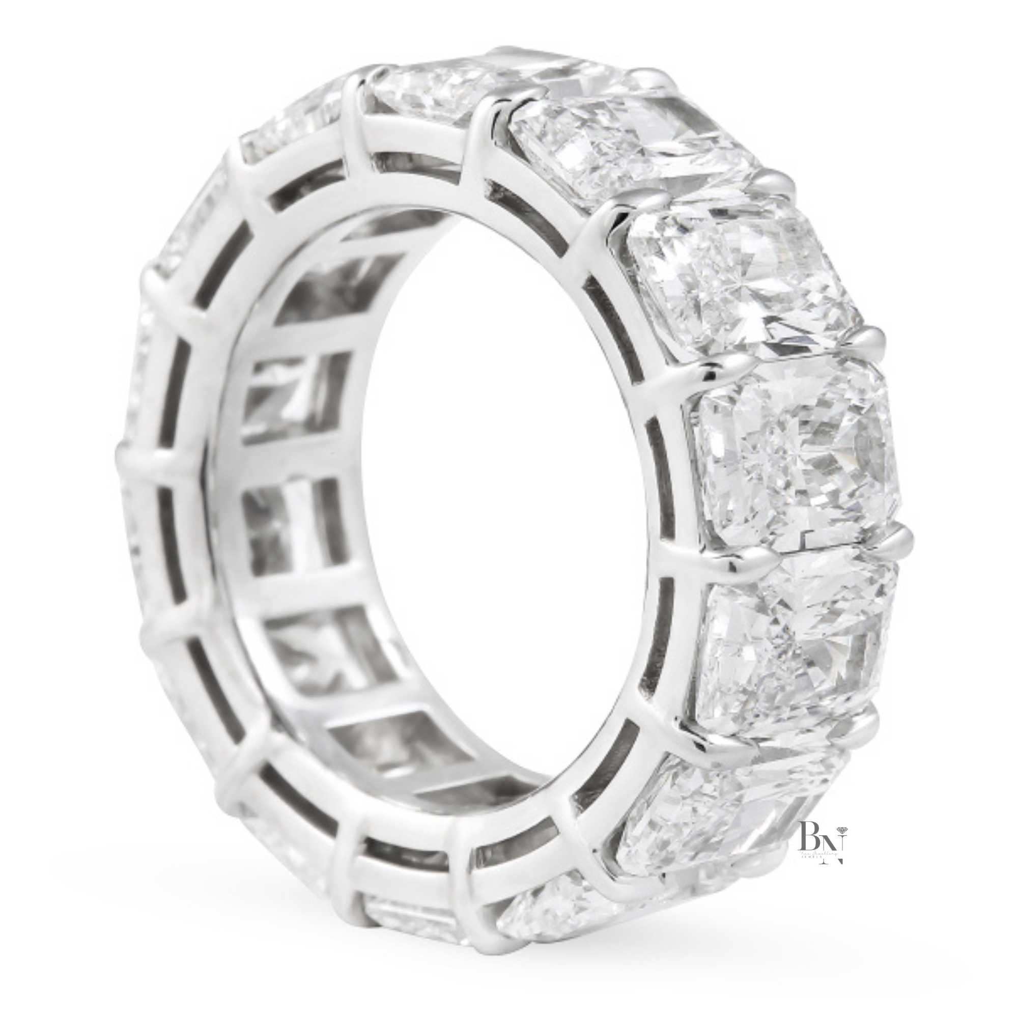 14.50ct Radiant Cut Eternity Band, Lab Grown Diamond Wedding Ring, 7.6mm Wide Chunky Statement