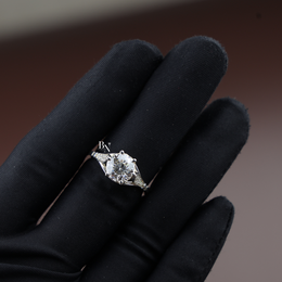 2 Carat Portuguese Cut Lab Grown Diamond Engagement Ring, Cathedral Setting with Pavé Band
